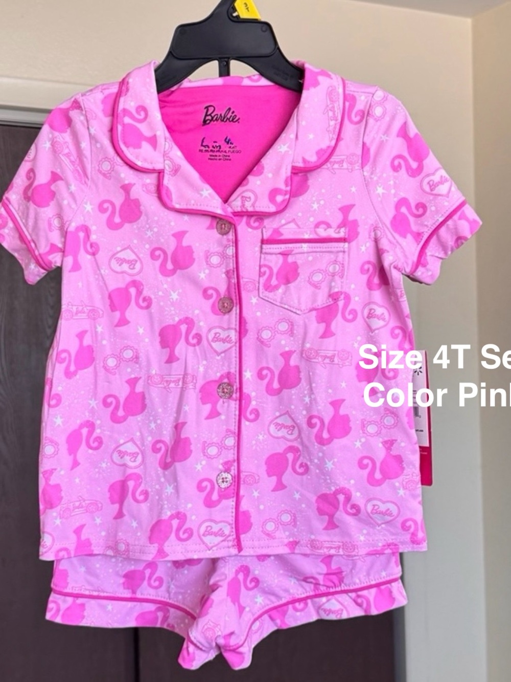 Barbie Toddler Girls Short Sleeve Button Front Top and Sleep Shorts, 2-Piece, 4T